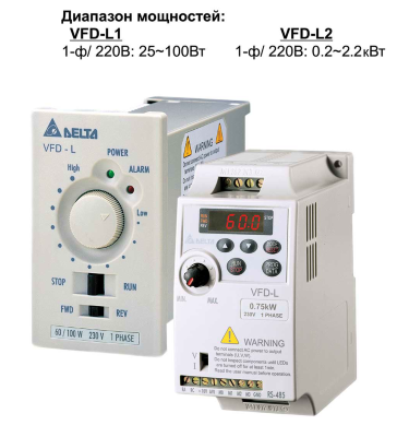 Преобразователь частоты Delta VFD40WL21B 25/40Вт 1-ф 220В